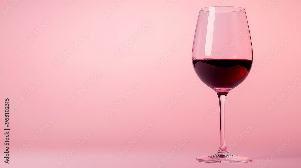 Wine glass with red wine against pink Wine glass with red wine against pink
