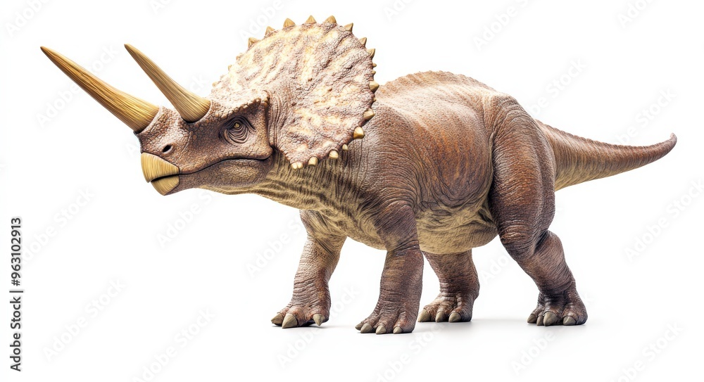 Fototapeta premium Dinosaur Isolated. Triceratops Horridus, Extinct Reptile from Jurassic Era on White Background