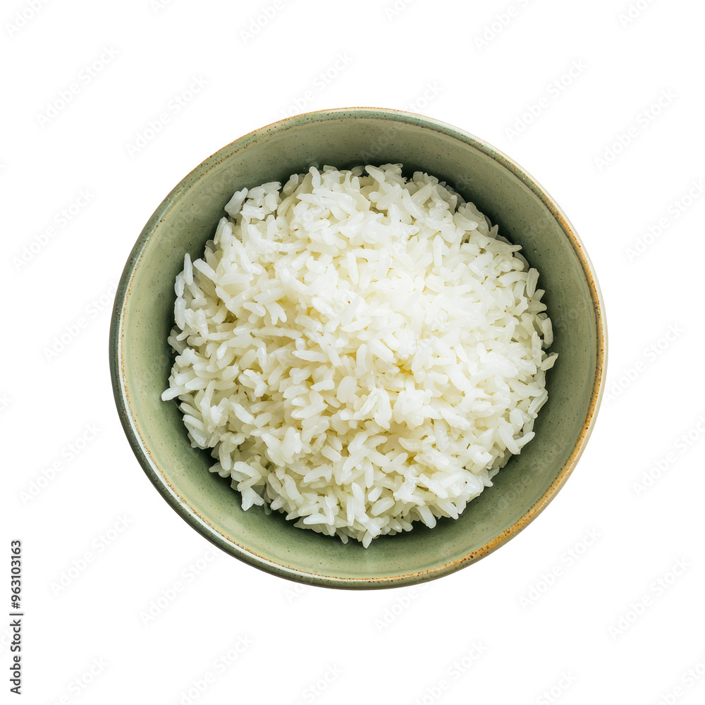 Freshly Cooked White Rice in a Green Bowl on a White Background Freshly Cooked White Rice in a Green Bowl on a White Background