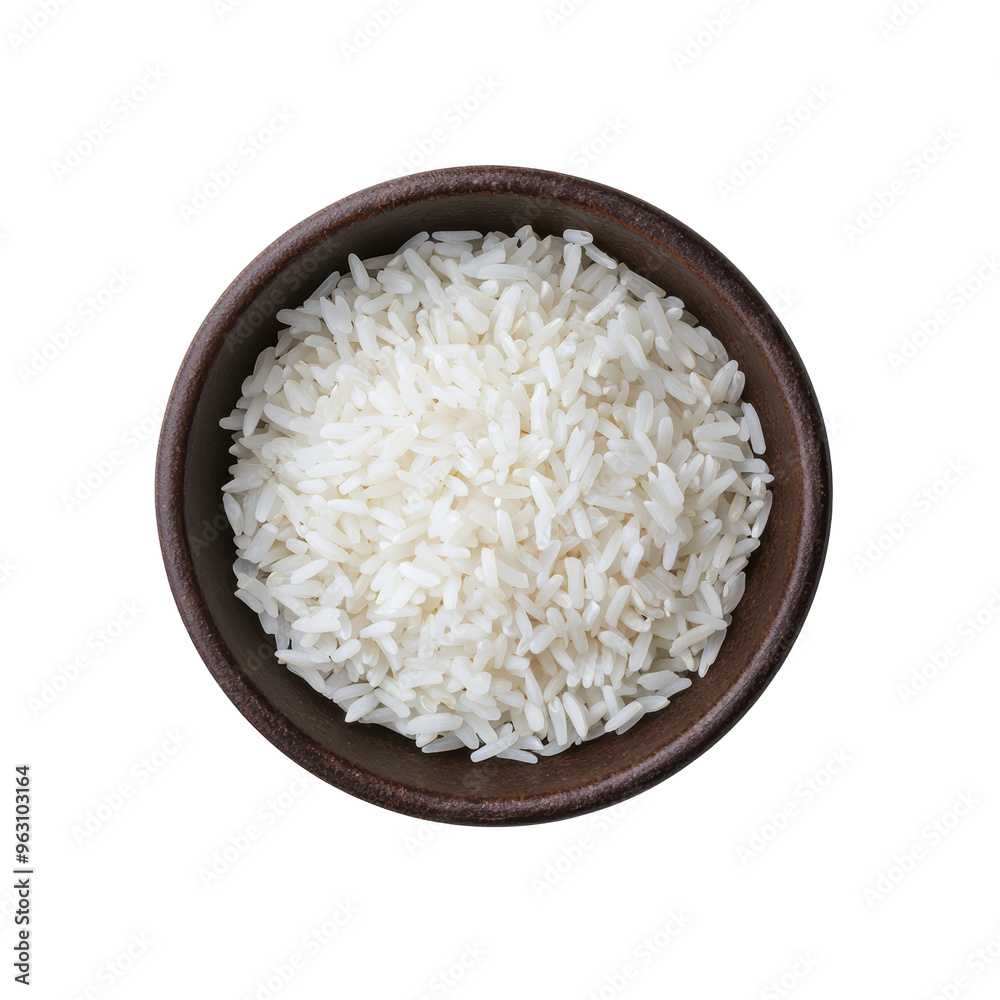 Fragrant White Rice in Wooden Bowl Fragrant White Rice in Wooden Bowl