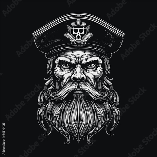 Captain black beard and skull cap head illustration