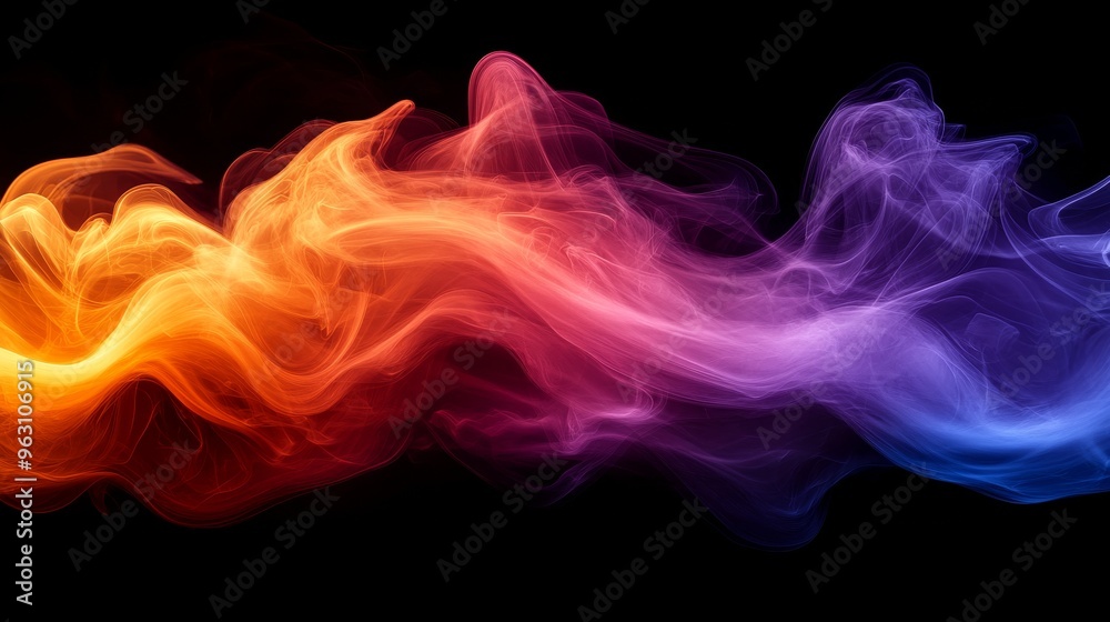 Colorful swirling smoke on black background