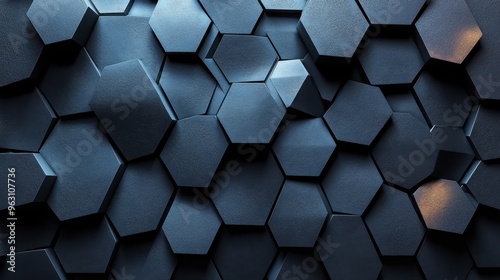 Textured Hexagonal Patterns on a Dark Background with 3D Effect