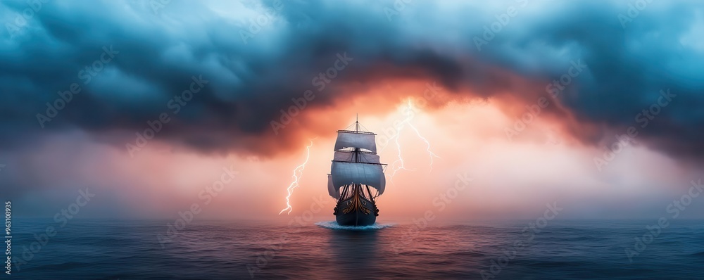 A pirate ship sailing through a stormy sea with lightning in the background, pirate ship, stormy sea, lightning A pirate ship sailing through a stormy sea with lightning in the background, pirate ship, stormy sea, lightning