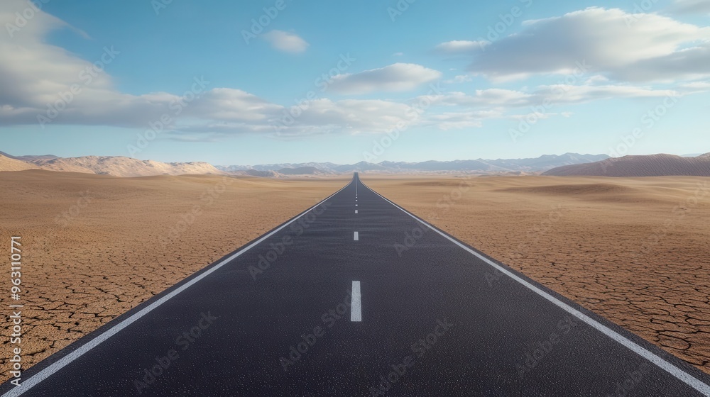 Fototapeta premium Endless road, stretching into barren wilderness, isolated journey, 3D illustration