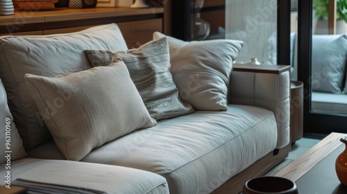 Light Grey Sectional Sofa With Cushions in a Modern Living Room