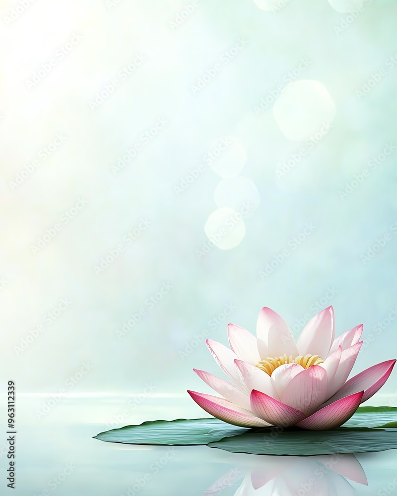 A serene image of a pink lotus flower resting gently on a leaf, symbolizing peace and tranquility in a calming environment.