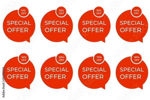 Special Offer set red colored. Discount label. Big sale special offer. end of season special offer banner, Discount, Percentage, advertising campaign, mega sale, upto off, clearance, promotion