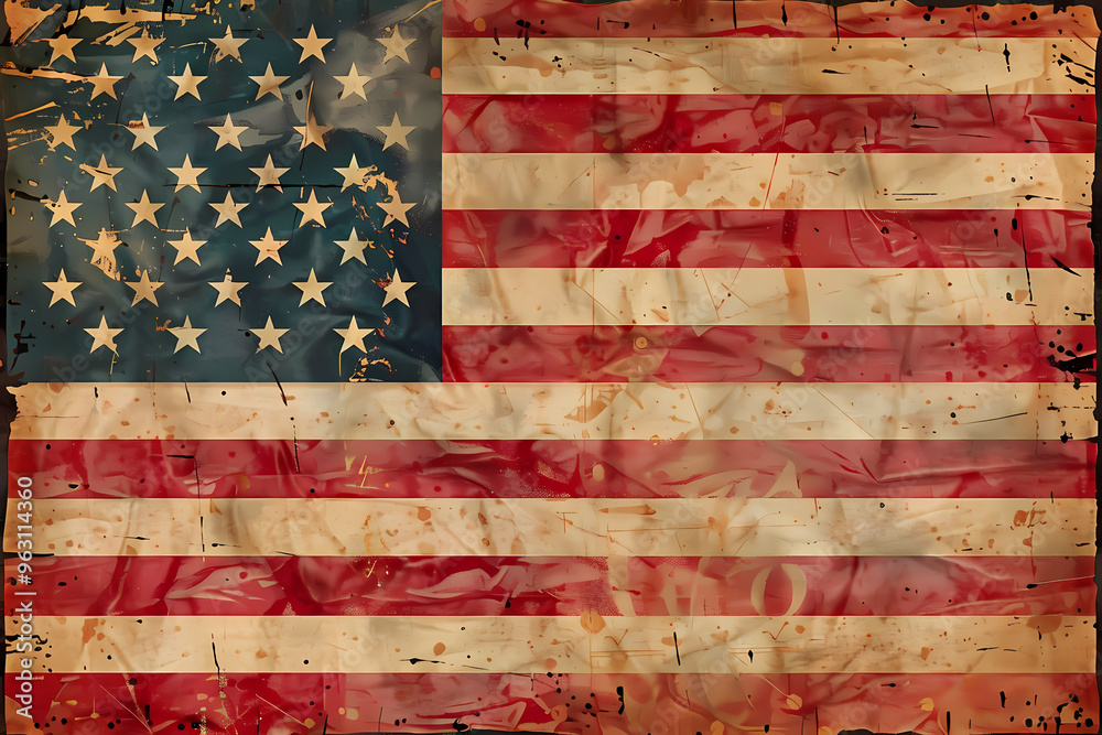 The American flag, weathered and textured, symbolizes patriotism and resilience with its iconic red, white, and blue colors. The American flag, weathered and textured, symbolizes patriotism and resilience with its iconic red, white, and blue colors.