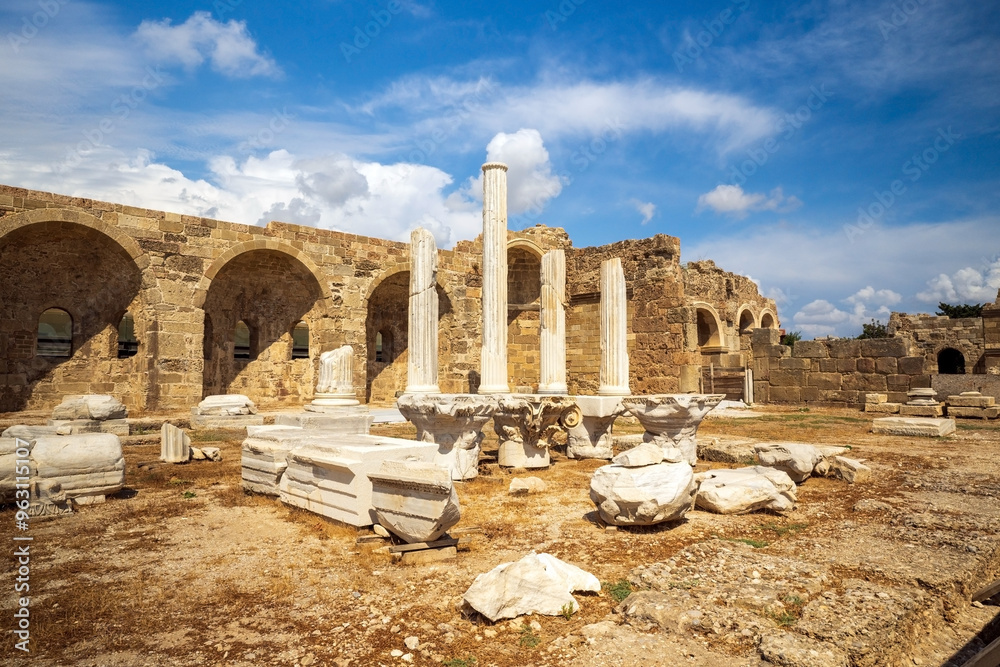 Side, Turkey - September 15, 2021: Majestic remains of the ancient Temple of Apollo in Side, Turkey, a testament to the city's rich history and architectural grandeur.