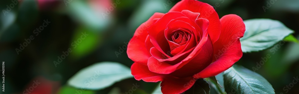 Beautiful red rose blooming in a vibrant garden during springtime