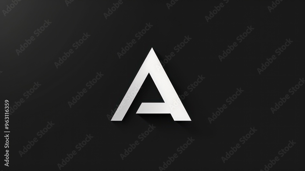 A silver letter A is on a black background A silver letter A is on a black background