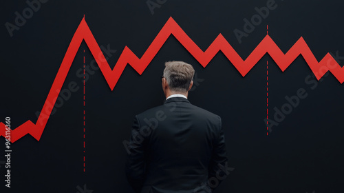 Businessman observing a falling interest rate graph with concern