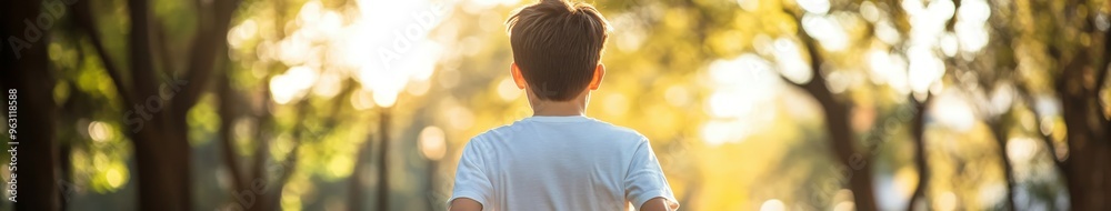 Teenage boy running through a sunlit park during a warm afternoon Teenage boy running through a sunlit park during a warm afternoon