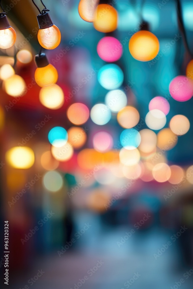 Multicolored blurred defocused background of an amusement park or state fair, with glowing bokeh lights in the evening Multicolored blurred defocused background of an amusement park or state fair, with glowing bokeh lights in the evening