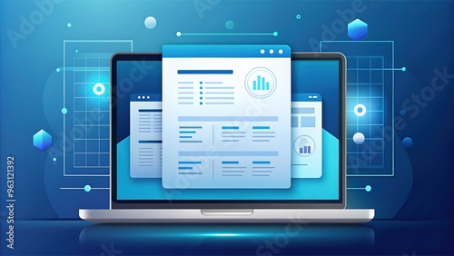 Futuristic vector illustration of a digital invoice with stylized icons and layout, conveying modernity and sleekness