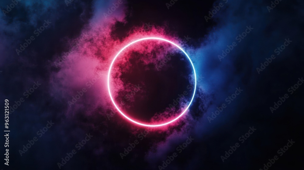 Abstract Neon Circle with Smoke Effect Abstract Neon Circle with Smoke Effect