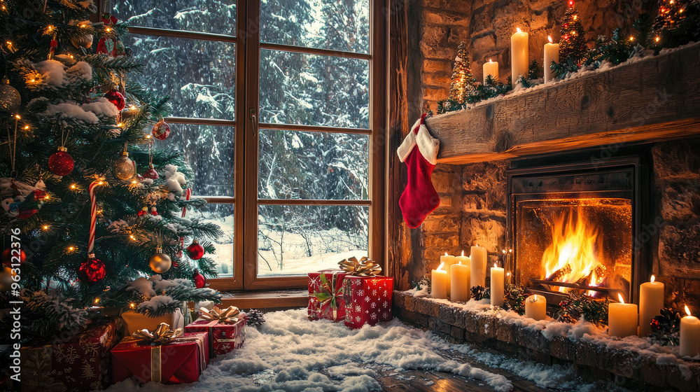 fireplace with christmas tree fireplace with christmas tree