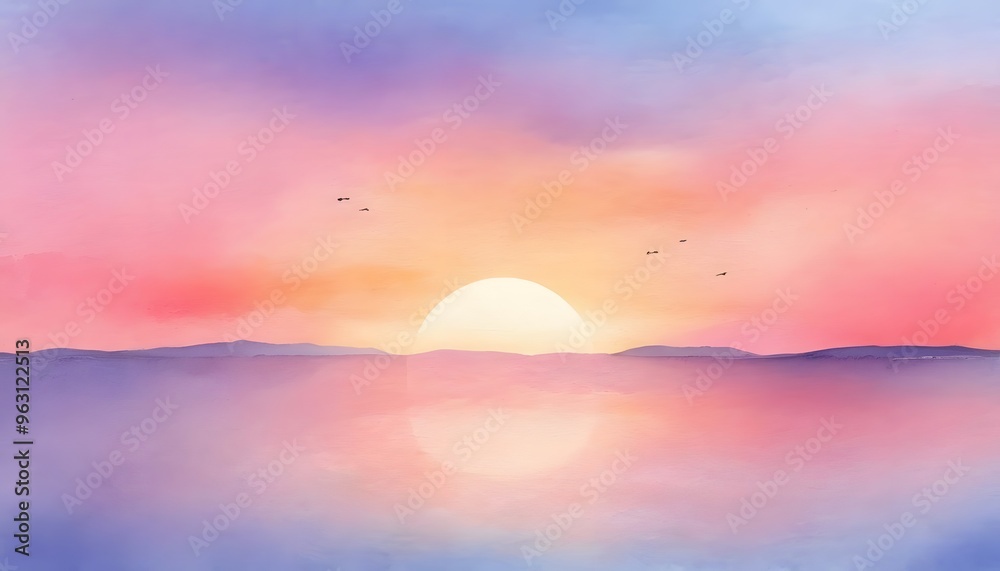Pastel Sunset Watercolor Background. Sunrise Serenade: Soft pastel splatters in shades of pink, orange, and yellow, evoking the peaceful beauty of a sunrise over the horizon. Pastel Sunset Watercolor Background. Sunrise Serenade: Soft pastel splatters in shades of pink, orange, and yellow, evoking the peaceful beauty of a sunrise over the horizon.