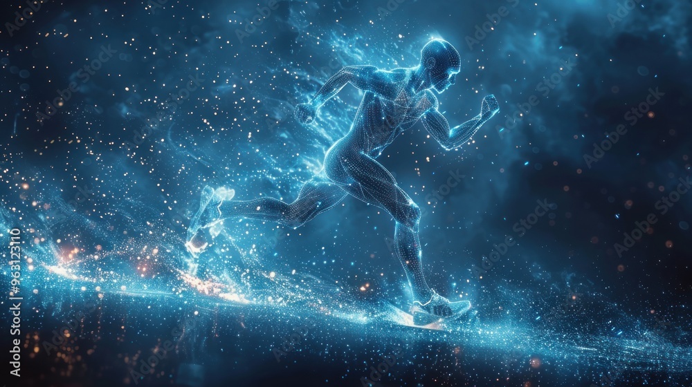 Fototapeta premium sport science technology, polygon runner with futuristic element