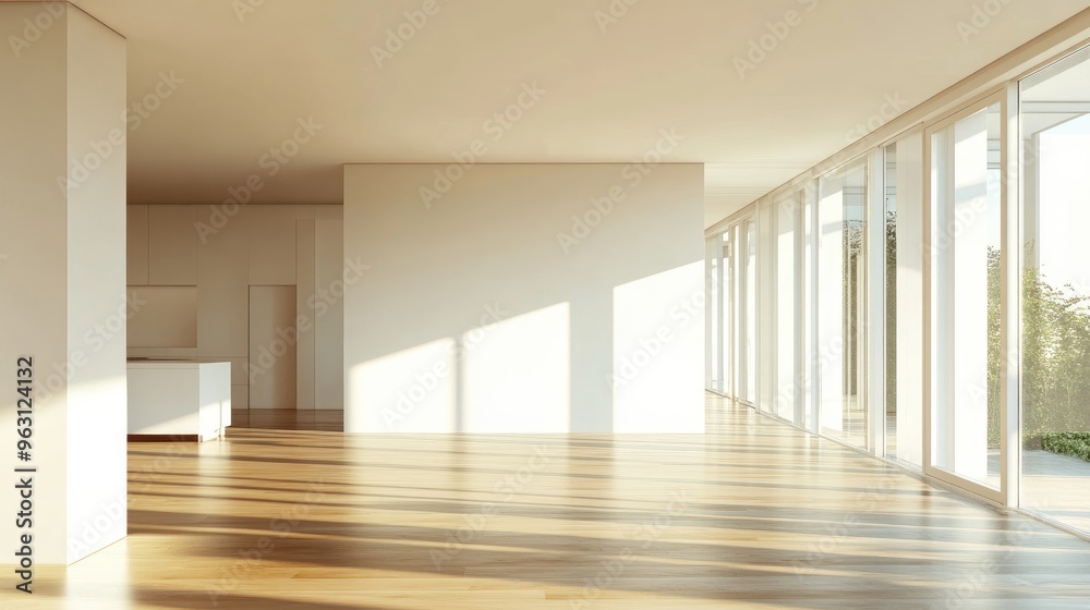 Fototapeta premium Sunlight Streaming Through Windows in a Modern Empty Room