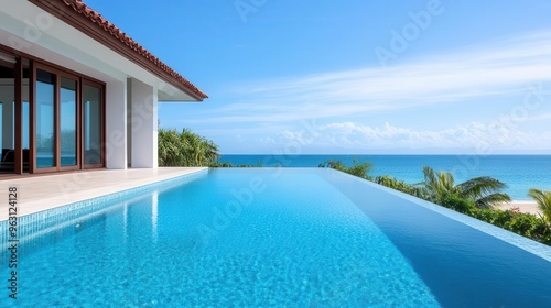 Tranquil infinity pool overlooking tropical beach