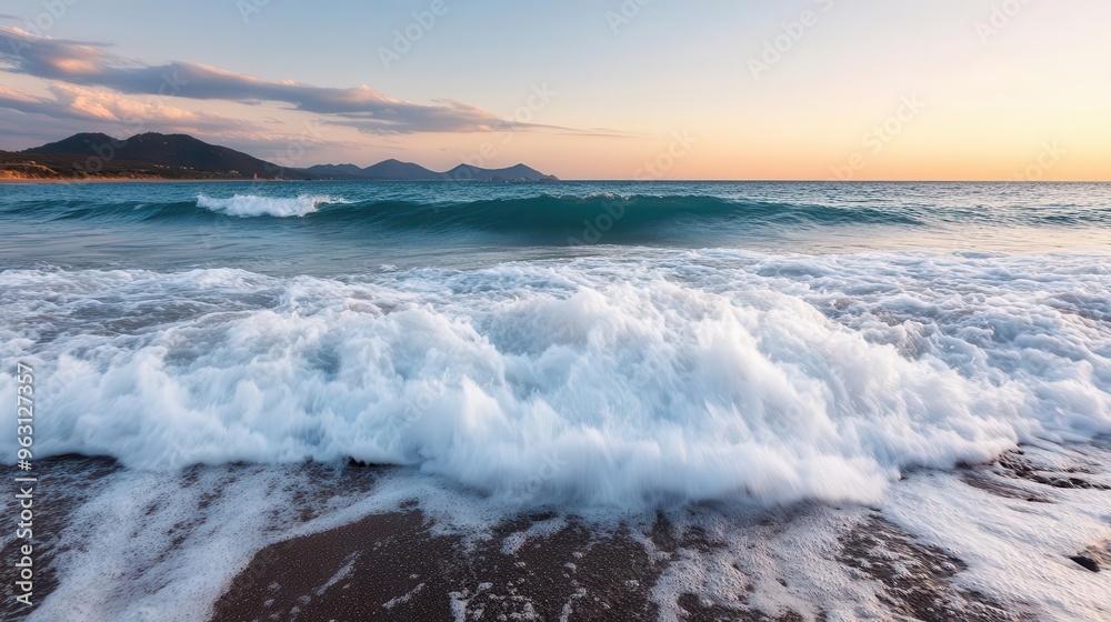 Dramatic waves crashing on rocky coastline Dramatic waves crashing on rocky coastline