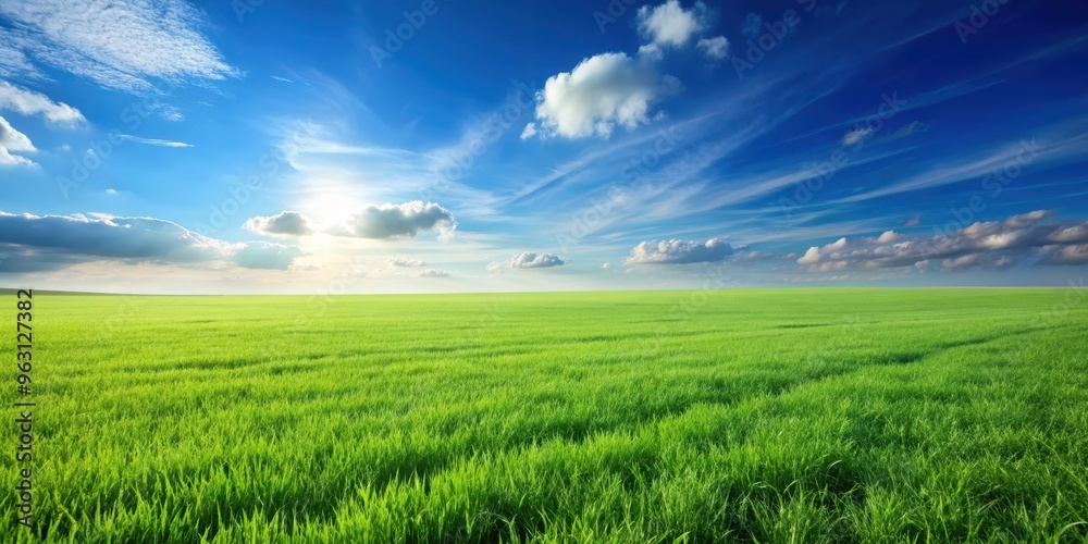 Field of green grass under clear blue sky, nature, outdoors, landscape, summer, peaceful, tranquil, serene, beauty, environment Field of green grass under clear blue sky, nature, outdoors, landscape, summer, peaceful, tranquil, serene, beauty, environment