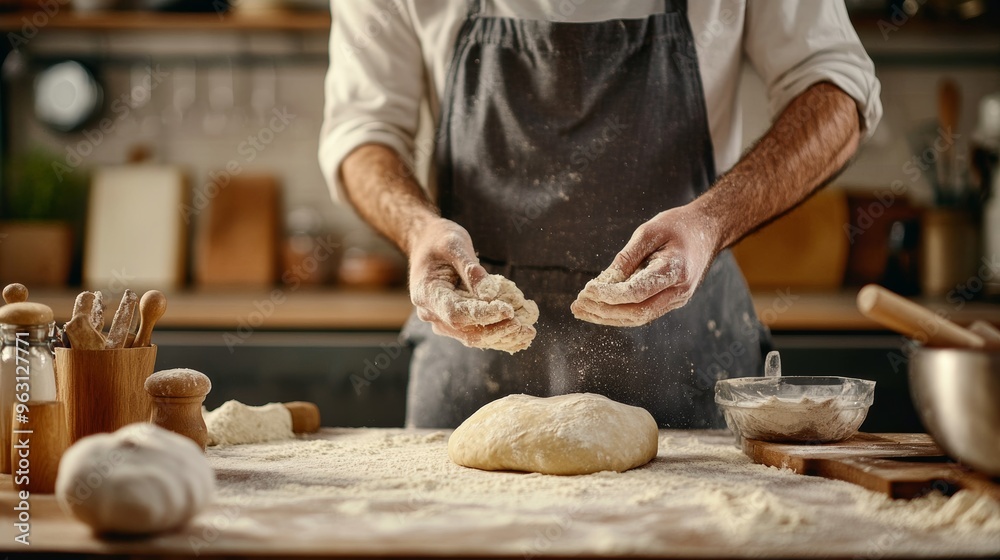 Kitchen with Artisan Baker Preparing Dough
