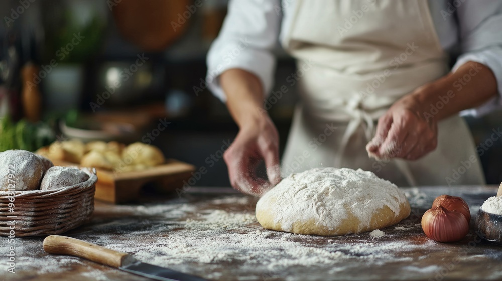 Kitchen with Artisan Baker Preparing Dough Kitchen with Artisan Baker Preparing Dough