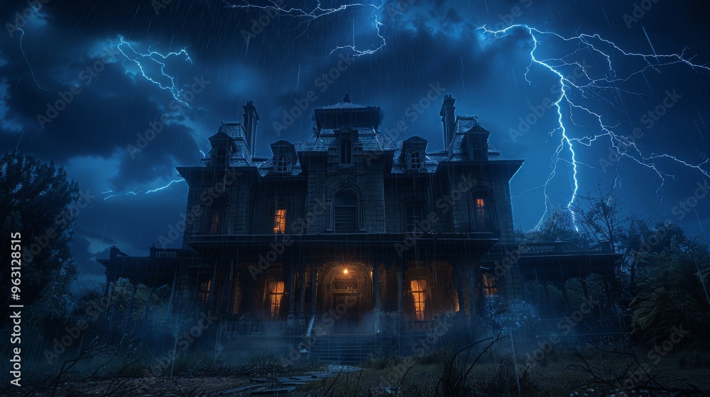 Fototapeta premium Haunted Mansion in a Thunderstorm