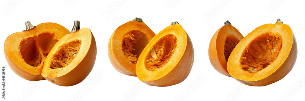 Set of A half of a pumpkin with a rustic wooden isolated on transparent background Set of A half of a pumpkin with a rustic wooden isolated on transparent background