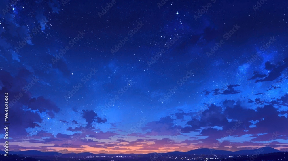 A beautiful blue sky with a few clouds and stars A beautiful blue sky with a few clouds and stars