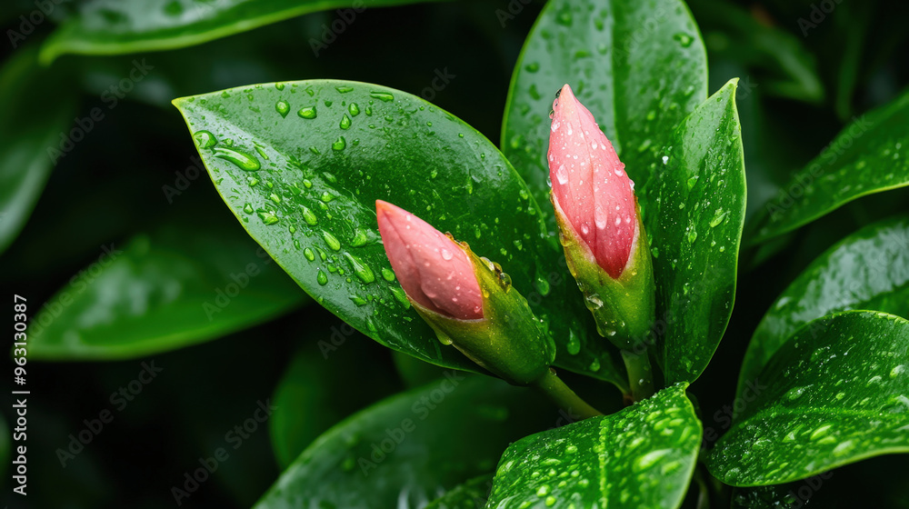 New flower buds in a garden after rain, symbolizing the start of new life New flower buds in a garden after rain, symbolizing the start of new life