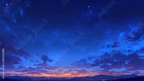 A beautiful blue sky with a few clouds and stars