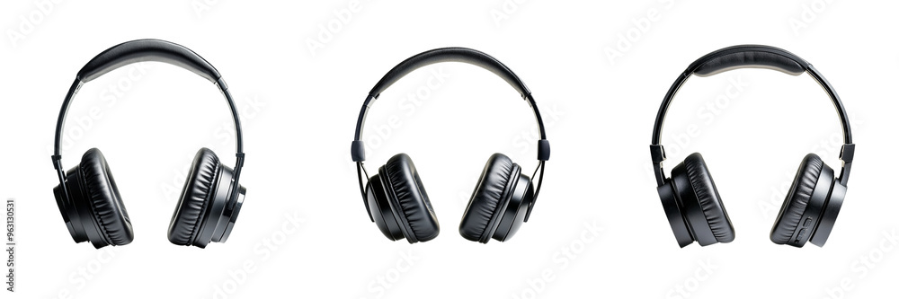 Set of A man working in a modern office with noise-cancelling headphones on, focusing intently on his computer screenet isolated on transparent background Set of A man working in a modern office with noise-cancelling headphones on, focusing intently on his computer screenet isolated on transparent background