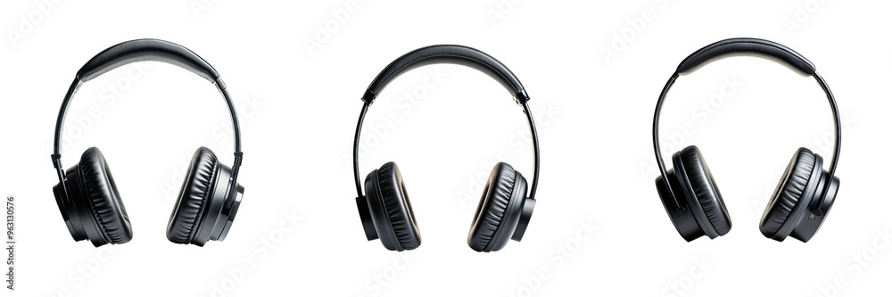Set of A man working in a modern office with noise-cancelling headphones on, focusing intently on his computer screenet isolated on transparent background Set of A man working in a modern office with noise-cancelling headphones on, focusing intently on his computer screenet isolated on transparent background