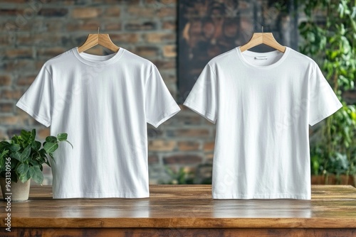 Mockup of white oversize t-shirt with front and back view, design template for print photo