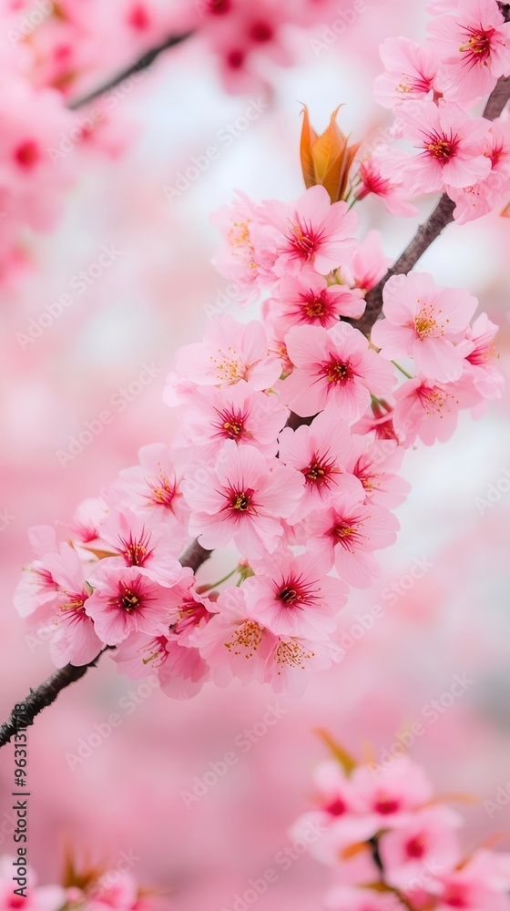 Obraz premium Vibrant cherry blossom trees in full bloom