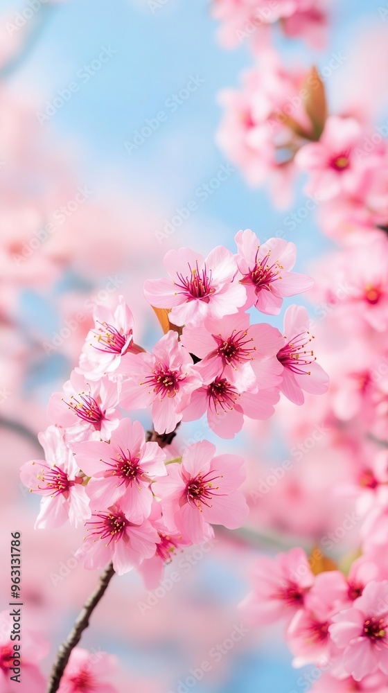 Obraz premium Vibrant cherry blossom trees in full bloom