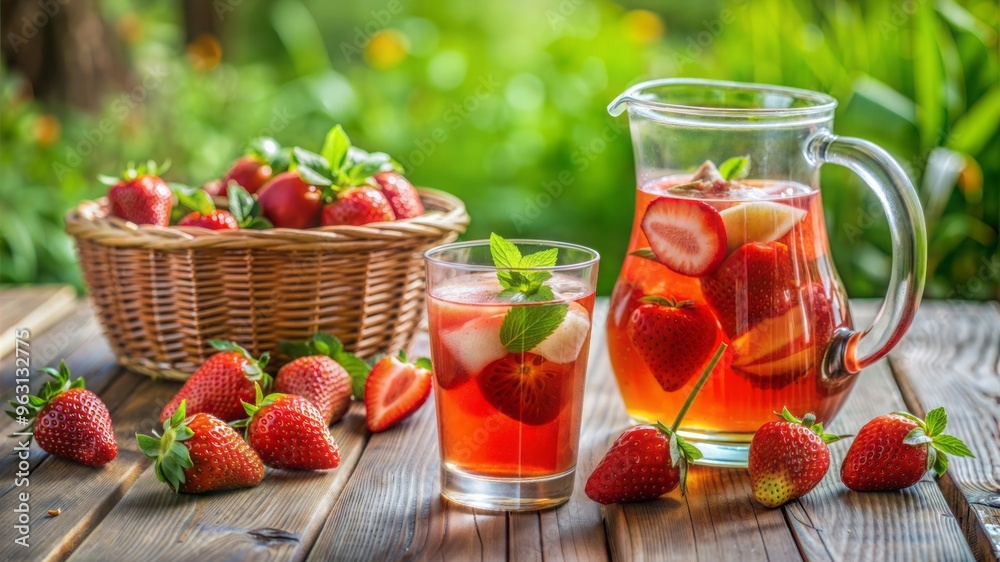 refreshing summer drink with strawberry refreshing summer drink with strawberry