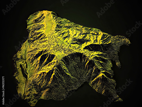 Technical aerial visual, 3D LiDAR GIS aerial map satellite scan model isolated, showing Mbuji, Mayi . Elevation, topography, render photo