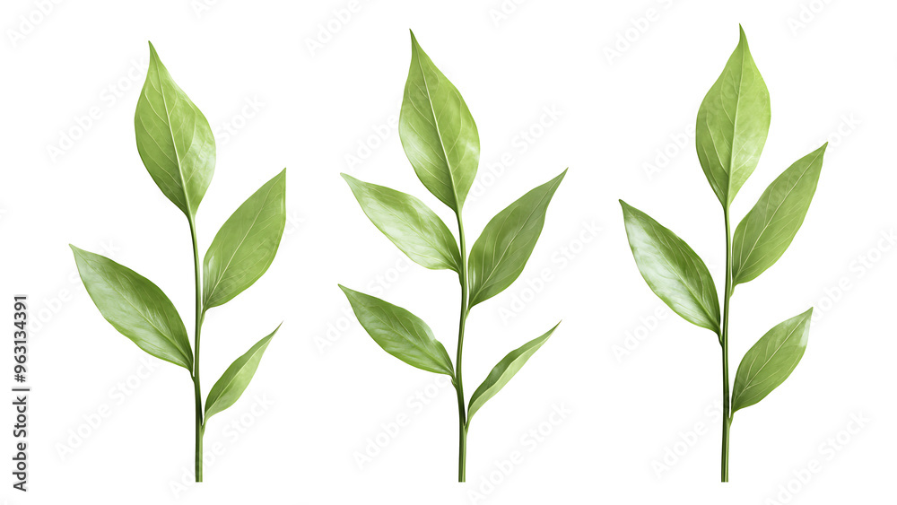 Fototapeta premium Four green leafs on a transparent background,Four Lily of the valley Leafs Isolated,Four Tropical Plant Leaves,leaf transparent png,Decoration work, green plants,Four green leafed plants, Ai
