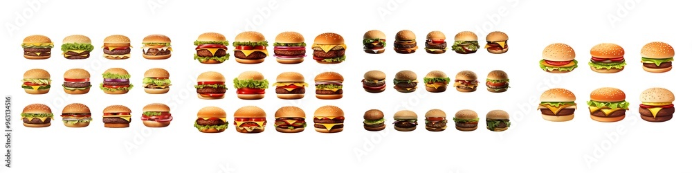 Set of 3d Burger . Hamburger, cheeseburger. zinger burger, buns, vegetables. Set of 3d Burger . Hamburger, cheeseburger. zinger burger, buns, vegetables.