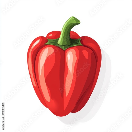 Vibrant Flat Design Red Bell Pepper on White Background with Subtle Shading - Simple and Minimalistic Vegetable Illustration