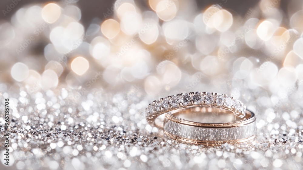Diamond Wedding Rings On Glittery Background