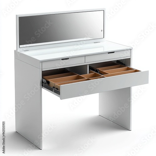 MALM dressing table with a simple, clean surface and storage space, isolated on a white background. photo