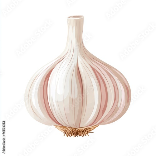 Minimalistic Flat Design of Fresh Garlic Bulb with Detailed Cloves on White Background