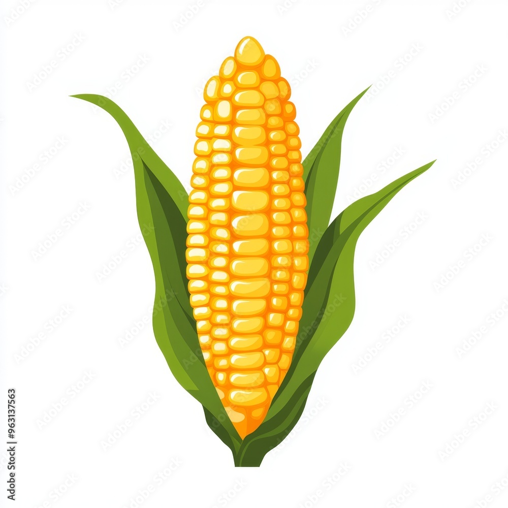 Obraz premium Vibrant Flat Design Corn Cob Illustration on White Background - Simple and Minimalistic Yellow Kernel Vector Graphic