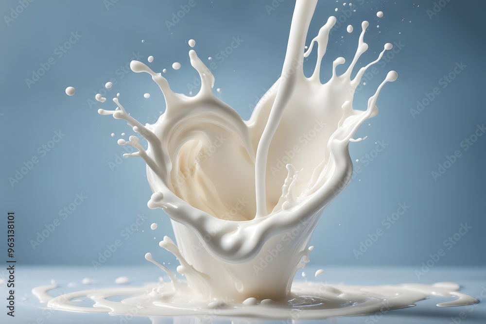A milk splash in the shape of a heart surrounded by delicate splashes and swirling streams of milk, AI Generated A milk splash in the shape of a heart surrounded by delicate splashes and swirling streams of milk, AI Generated